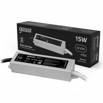 Блок питания GAUSS BLACK 15W 12V IP66 1/100 Блок питания GAUSS BLACK 15W 12V IP66 1/100