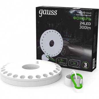 Фонарь кемпинговый GAUSS GFL003 24LED 300lm 3xAA белый магнит и карабин LED Фонарь кемпинговый GAUSS GFL003 24LED 300lm 3xAA белый магнит и карабин LED
