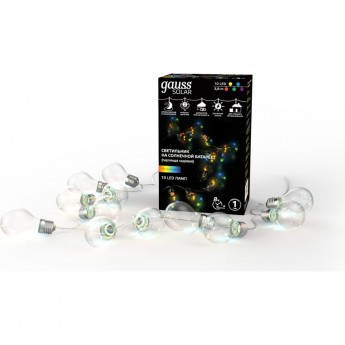 Гирлянда садовая на солнечной батарее GAUSS SOLAR 10 LED ламп Большие Шары, мультицвет Гирлянда садовая на солнечной батарее GAUSS SOLAR 10 LED ламп Большие Шары, мультицвет