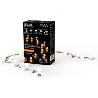 Гирлянда садовая на солнечной батарее GAUSS SOLAR 30 LED ламп Шары Белый свет Гирлянда садовая на солнечной батарее GAUSS SOLAR 30 LED ламп Шары Белый свет
