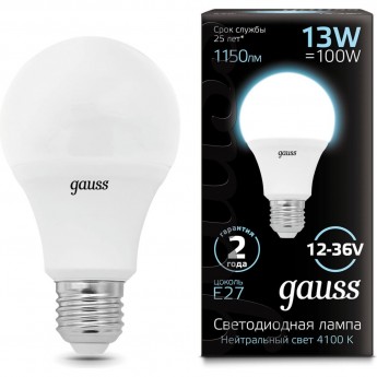 Лампа GAUSS A60 AC12-36V 13W 4100K E27 LED 1/10/100 Лампа GAUSS A60 AC12-36V 13W 4100K E27 LED 1/10/100