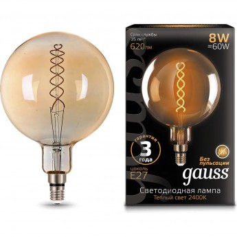 Лампа GAUSS BLACK FILAMENT G200 8W 620lm 2400К Е27 golden flexible LED 1/6 Лампа GAUSS BLACK FILAMENT G200 8W 620lm 2400К Е27 golden flexible LED 1/6