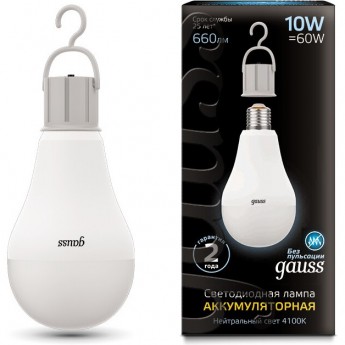 Лампа GAUSS BLACK LED A60 E27 10W 660 Лм 4100К с LI-ION аккумулятором Лампа GAUSS BLACK LED A60 E27 10W 660 Лм 4100К с LI-ION аккумулятором