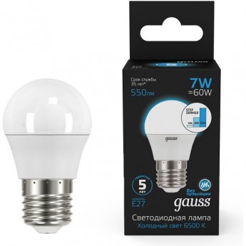 Лампа GAUSS BLACK Шар 7W 550LM 6500K Е27 LED 1/10/100 шаг. диммирование Лампа GAUSS BLACK Шар 7W 550LM 6500K Е27 LED 1/10/100 шаг. диммирование