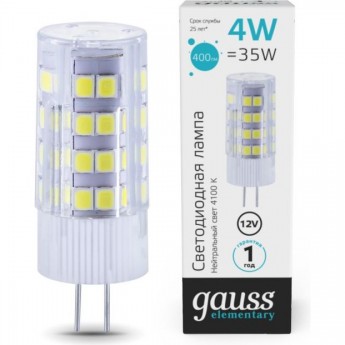 Лампа GAUSS ELEMENTARY G4 12V 4W 400LM 4100K керамика LED 1/10/200 Лампа GAUSS ELEMENTARY G4 12V 4W 400LM 4100K керамика LED 1/10/200