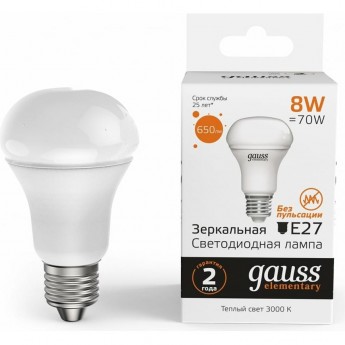 Лампа GAUSS ELEMENTARY R63 8W 650LM 3000K Е27 LED 1/10/40 Лампа GAUSS ELEMENTARY R63 8W 650LM 3000K Е27 LED 1/10/40