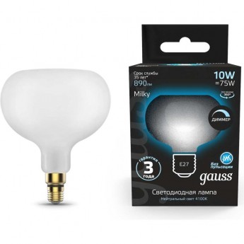Лампа GAUSS FILAMENT А190 10W 890lm 4100К Е27 milky диммируемая LED Лампа GAUSS FILAMENT А190 10W 890lm 4100К Е27 milky диммируемая LED