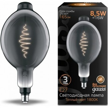 Лампа GAUSS FILAMENT BT180 8.5W 165lm 1800К Е27 gray flexible LED Лампа GAUSS FILAMENT BT180 8.5W 165lm 1800К Е27 gray flexible LED