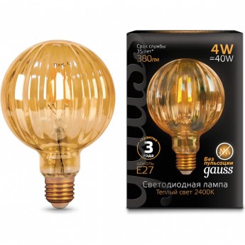 Лампа GAUSS FILAMENT G100 4W 380lm 2400К Е27 golden Baloon LED Лампа GAUSS FILAMENT G100 4W 380lm 2400К Е27 golden Baloon LED