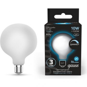 Лампа GAUSS FILAMENT G95 10W 4100К Е27 LED 1/20 milky Лампа GAUSS FILAMENT G95 10W 4100К Е27 LED 1/20 milky