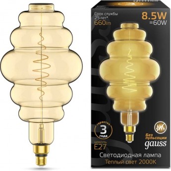 Лампа GAUSS FILAMENT HONEYCOMB 8.5W 660lm 2000К Е27 golden LED Лампа GAUSS FILAMENT HONEYCOMB 8.5W 660lm 2000К Е27 golden LED