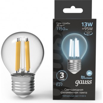 Лампа GAUSS FILAMENT Шар 13W 1150lm 4100К Е27 LED Лампа GAUSS FILAMENT Шар 13W 1150lm 4100К Е27 LED