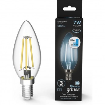 Лампа GAUSS FILAMENT СВЕЧА 7W 580lm 4100К Е14 LED 1/10/50 диммирование Лампа GAUSS FILAMENT СВЕЧА 7W 580lm 4100К Е14 LED 1/10/50 диммирование