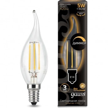 Лампа GAUSS FILAMENT Свеча на ветру 5W 420lm 2700К Е14 диммируемая LED Лампа GAUSS FILAMENT Свеча на ветру 5W 420lm 2700К Е14 диммируемая LED
