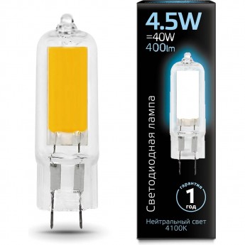 Лампа GAUSS G4 AC220-240V 4.5W 400lm 4100K стекло LED Лампа GAUSS G4 AC220-240V 4.5W 400lm 4100K стекло LED