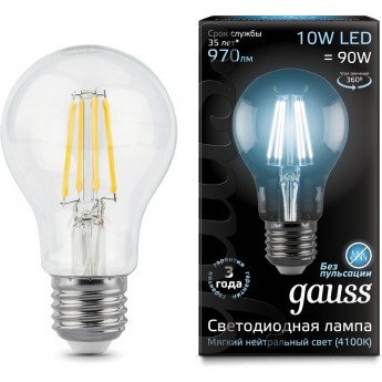 Лампа GAUSS LED BLACK FILAMENT A60 E27 10W 4100К Лампа GAUSS LED BLACK FILAMENT A60 E27 10W 4100К