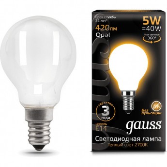 Лампа GAUSS LED BLACK FILAMENT GLOBE OPAL E14 5W 2700K Лампа GAUSS LED BLACK FILAMENT GLOBE OPAL E14 5W 2700K