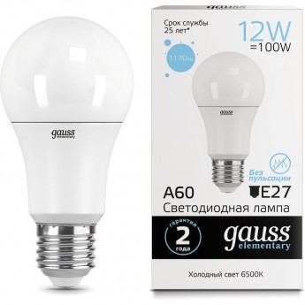 Лампа GAUSS LED ELEMENTARY A60 12W E27 6500K Лампа GAUSS LED ELEMENTARY A60 12W E27 6500K