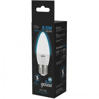 Лампа GAUSS Свеча 6.5W 550lm 6500К E27 LED Лампа GAUSS Свеча 6.5W 550lm 6500К E27 LED