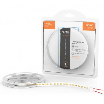 Лента GAUSS BASIC LED 2835/120 12V 10W/m 700lm/m 3000K 8mm IP20 3m Лента GAUSS BASIC LED 2835/120 12V 10W/m 700lm/m 3000K 8mm IP20 3m