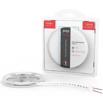Лента GAUSS BASIC LED 2835/120 12V 9,6W/m 624lm/m красный 8mm IP20 3m 1/100 Лента GAUSS BASIC LED 2835/120 12V 9,6W/m 624lm/m красный 8mm IP20 3m 1/100