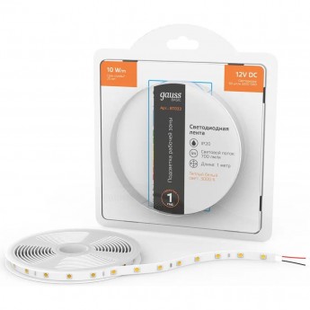 Лента GAUSS BASIC LED 5050/60 12V 10W/m 700lm/m 3000K 10mm IP20 1m Лента GAUSS BASIC LED 5050/60 12V 10W/m 700lm/m 3000K 10mm IP20 1m