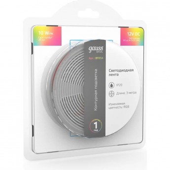 Лента GAUSS BASIC LED 5050/60 12V 10W/m 700lm/m RGB 10mm IP20 3m Лента GAUSS BASIC LED 5050/60 12V 10W/m 700lm/m RGB 10mm IP20 3m