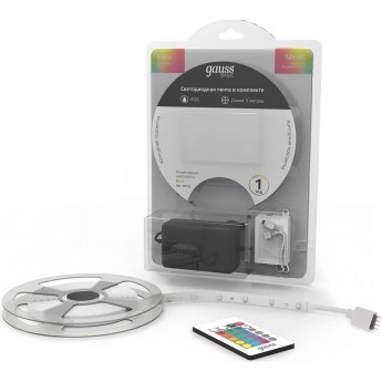 Лента GAUSS BASIC в комплекте LED 5050/30 12V 6W/m 390lm/m RGB 10mm IP20 5m Лента GAUSS BASIC в комплекте LED 5050/30 12V 6W/m 390lm/m RGB 10mm IP20 5m