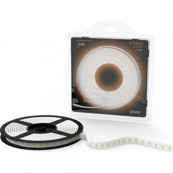 Лента GAUSS LED 2835/120-SMD 6.5W 24V DC 600lm/m 3000K IP20 (блистер 5м) Лента GAUSS LED 2835/120-SMD 6.5W 24V DC 600lm/m 3000K IP20 (блистер 5м)