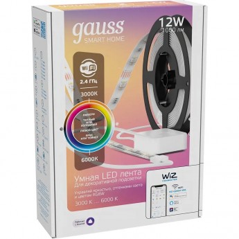 Лента GAUSS SMART HOME 12W 1000lm 3000-6000К 100-240V IP20 3м RGBW+изм.цвет.темп.+дим. LED Лента GAUSS SMART HOME 12W 1000lm 3000-6000К 100-240V IP20 3м RGBW+изм.цвет.темп.+дим. LED
