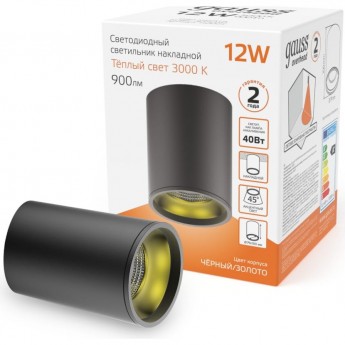 Накладной светильник GAUSS OVERHEAD цилиндр 12W 900lm 3000K 170-240V IP20 79*100мм черный LED HD008 Накладной светильник GAUSS OVERHEAD цилиндр 12W 900lm 3000K 170-240V IP20 79*100мм черный LED HD008