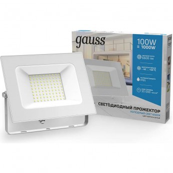Прожектор GAUSS ELEMENTARY 100W 9500lm 6500K 175-265V IP65 LED 1/10 белый Прожектор GAUSS ELEMENTARY 100W 9500lm 6500K 175-265V IP65 LED 1/10 белый