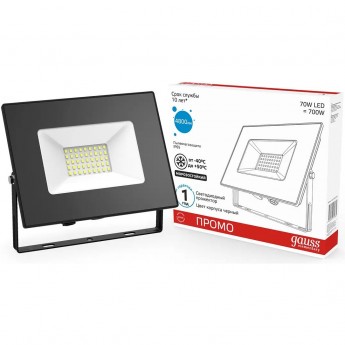 Прожектор GAUSS ELEMENTARY 70W 4800lm 6500К 175-265V IP65 PROMO черный LED Прожектор GAUSS ELEMENTARY 70W 4800lm 6500К 175-265V IP65 PROMO черный LED