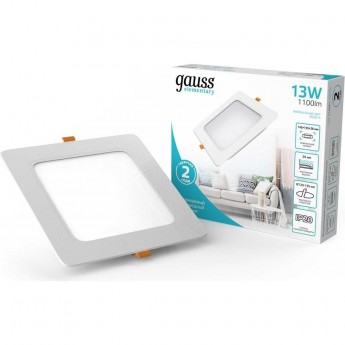 Светильник GAUSS ELEMENTARY DOWNLIGHT квадрат 13W 1100lm 4000K 170-260V IP20 145*26 белый LED 1/60 Светильник GAUSS ELEMENTARY DOWNLIGHT квадрат 13W 1100lm 4000K 170-260V IP20 145*26 белый LED 1/60