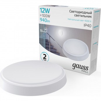 Светильник GAUSS HALL ЖКХ круг 940lm 200-240V D135*32мм белый LED 1/40 Светильник GAUSS HALL ЖКХ круг 940lm 200-240V D135*32мм белый LED 1/40