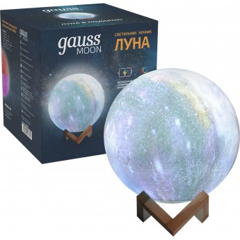 Светильник настольный GAUSS ЛУНА NN003 3D RGB 5V Li-ion 450mA D15см цветной c пультом LED 1/6/12 Светильник настольный GAUSS ЛУНА NN003 3D RGB 5V Li-ion 450mA D15см цветной c пультом LED 1/6/12