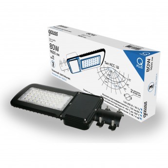 Светильник уличный GAUSS QPLUS 9600lm 120-260V 455*180*49мм черный КСС "Ш" LED 1/6 Светильник уличный GAUSS QPLUS 9600lm 120-260V 455*180*49мм черный КСС "Ш" LED 1/6