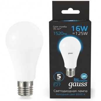 Светодиодная лампа GAUSS BLACK A60 16W 1470LM 6500K E27 LED 1/10/50 Светодиодная лампа GAUSS BLACK A60 16W 1470LM 6500K E27 LED 1/10/50