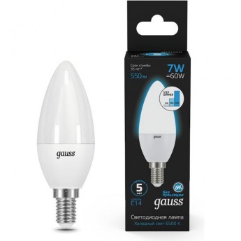 Светодиодная лампа GAUSS BLACK Свеча 7W 550LM 6500К E14 LED1/10/100 шаг. диммирование Светодиодная лампа GAUSS BLACK Свеча 7W 550LM 6500К E14 LED1/10/100 шаг. диммирование