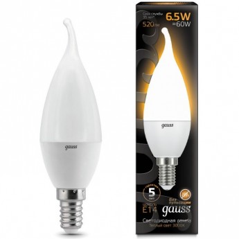 Светодиодная лампа GAUSS LED BLACK CANDLE TAILED E14 6.5W 3000K Светодиодная лампа GAUSS LED BLACK CANDLE TAILED E14 6.5W 3000K